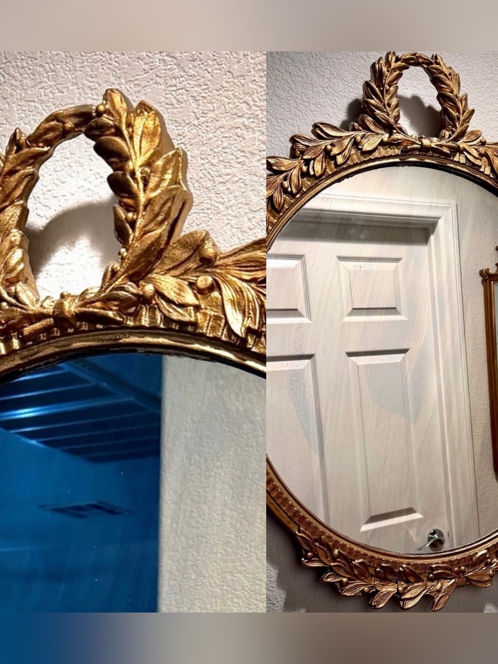 ♥️ Antique Ornate Gold Round Wall Mirror Laurel Crest